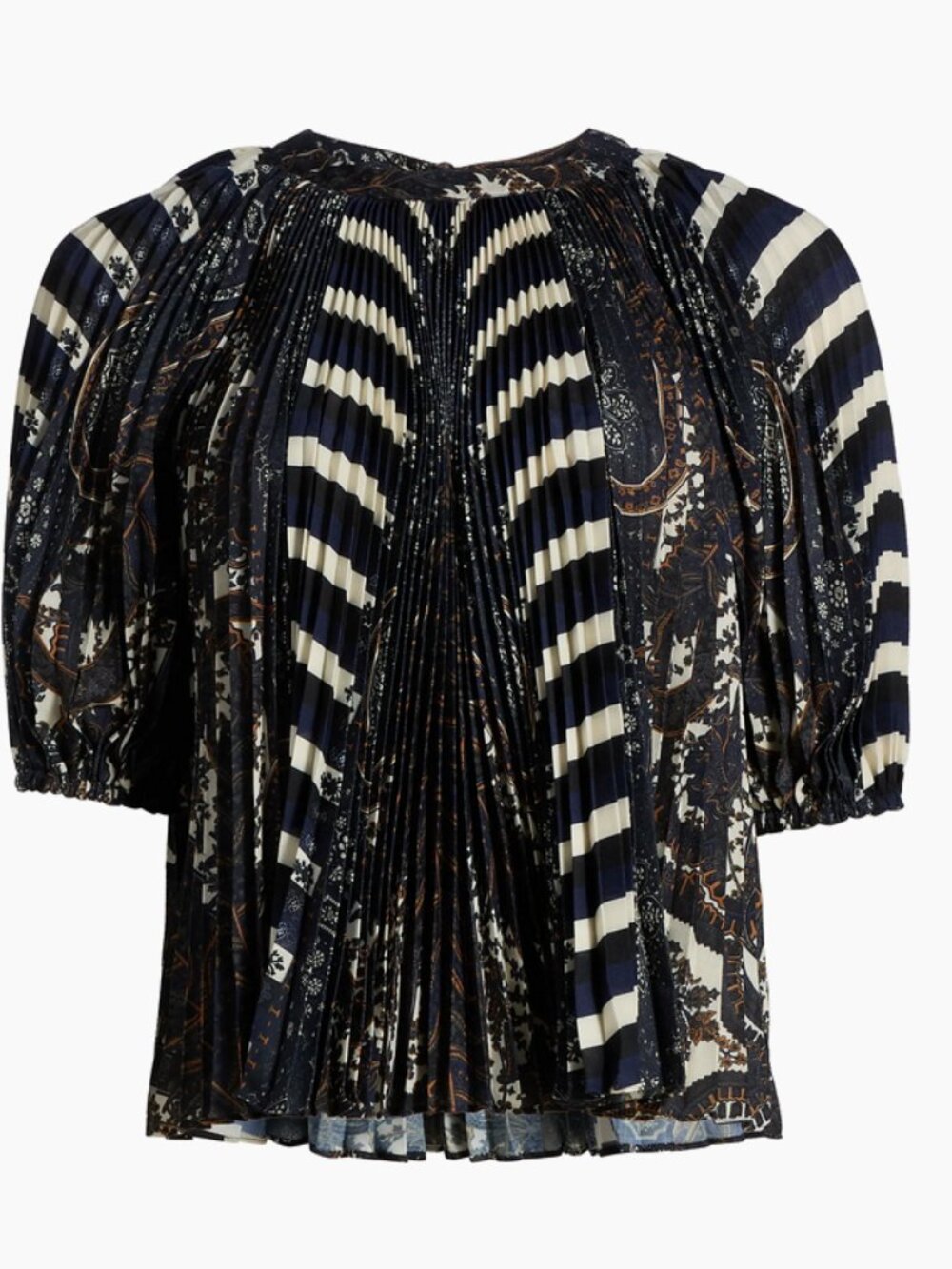 Ulla Johnson Dafne Printed Pleated Short-Sleeve Blouse Top Eclipse NWT 8